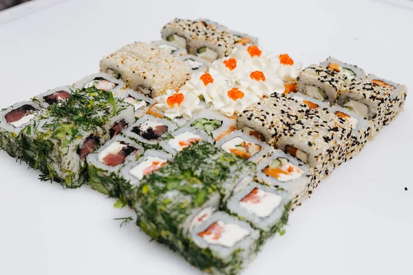 Sushi Rolls Cut White Background Isolated — Stock Photo, Image