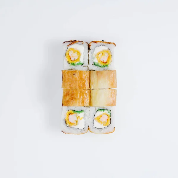 Sushi Rolls Cut White Background Isolated — Stock Photo, Image