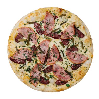 Beyaz masada İtalyan pizza, izolated