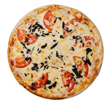 Beyaz masada İtalyan pizza, izolated