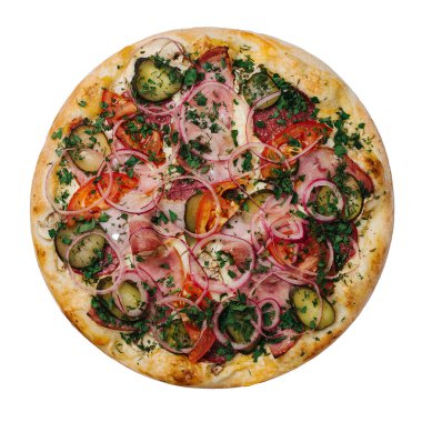 Beyaz masada İtalyan pizza, izolated