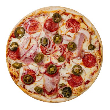 Beyaz masada İtalyan pizza, izolated