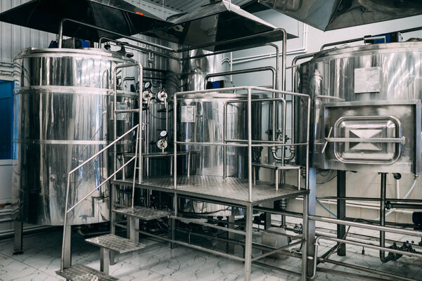 Beer factory from the inside, equipment and raw materials