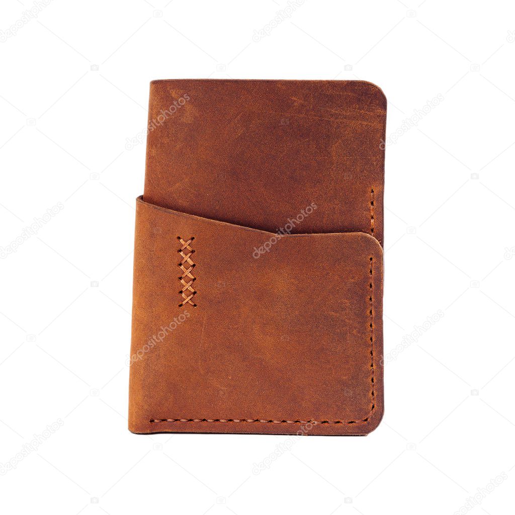 Leather accessories on a white background, wallets, 