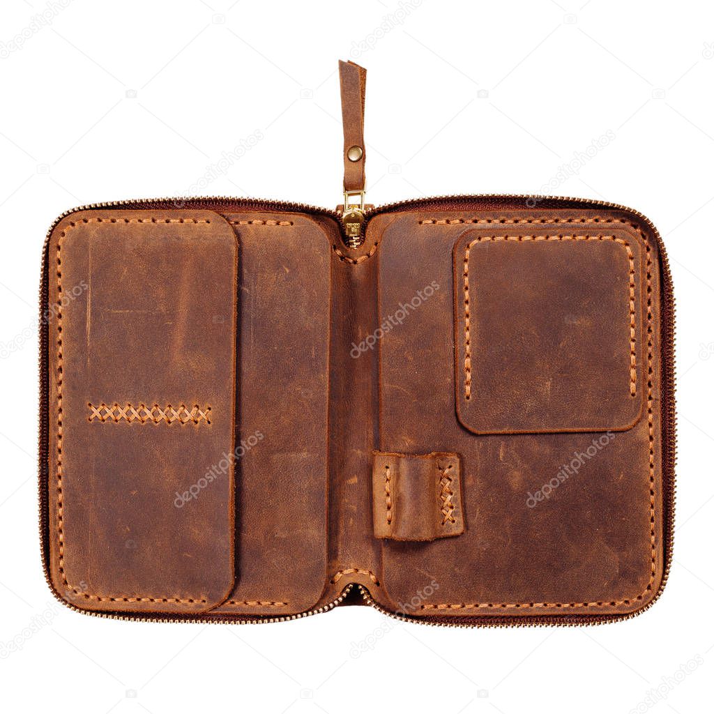 Leather accessories on a white background, wallets, 