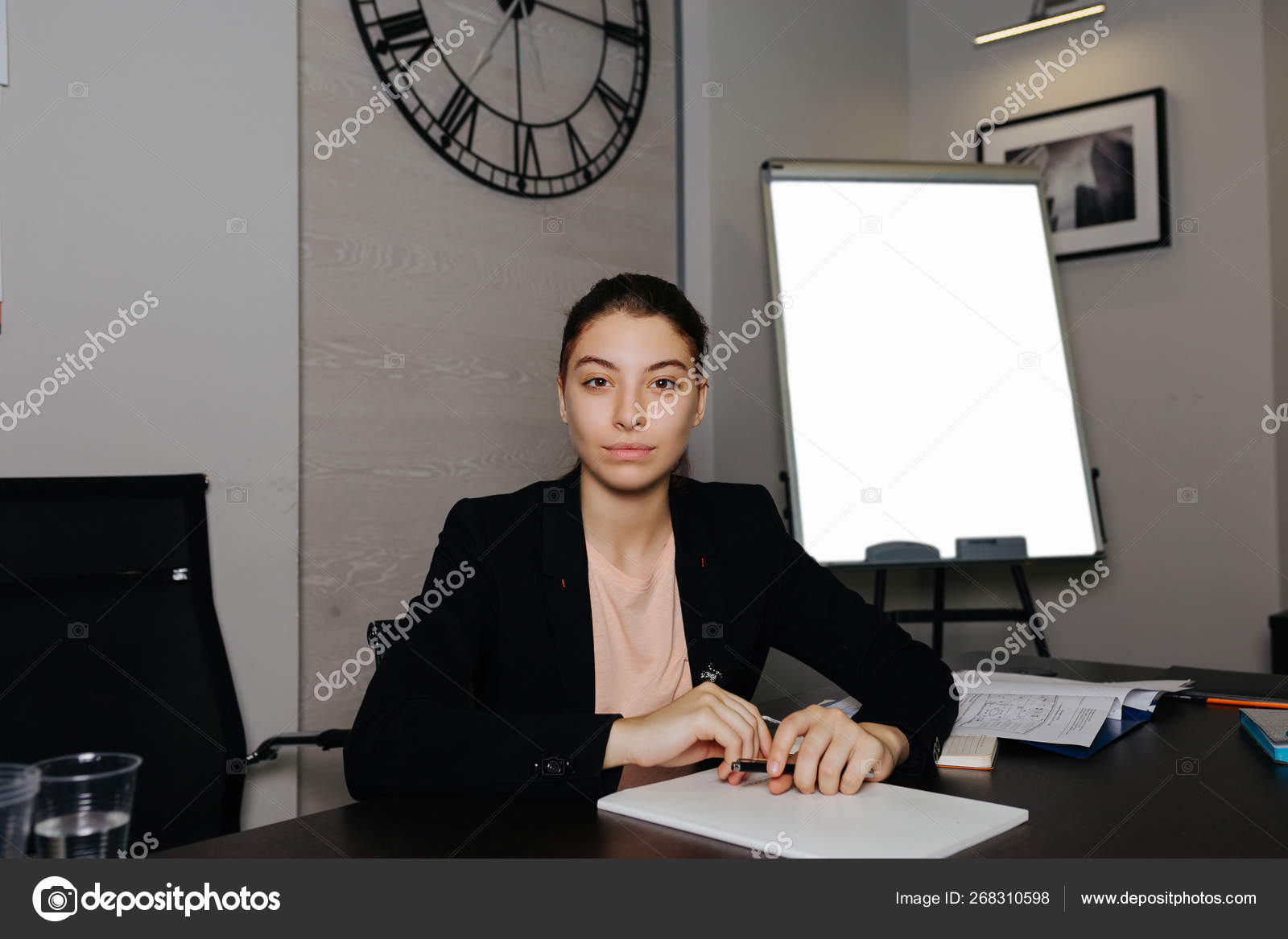 Businesswoman Office Table Flipchart Stock Photo C Alkostromitin
