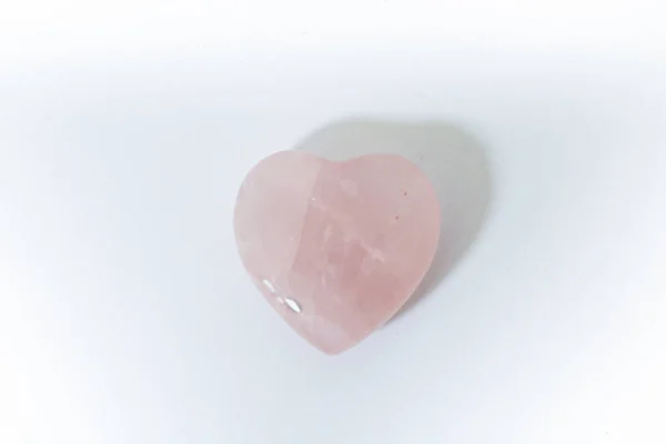 Rose Quartz Close Precious Stone Carved Shape Heart White Background — Stock Photo, Image