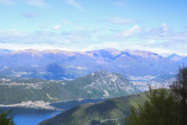 Vista Deslumbrante Lago Lugano Suíça Partir Cume Monte Generoso Excursões — Fotografia de Stock