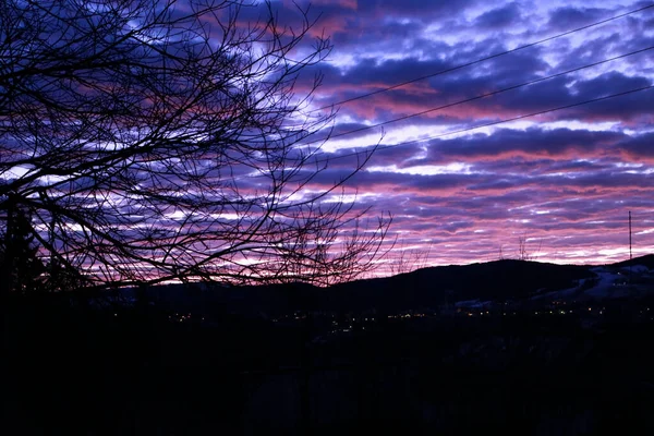 Die Farben Eines Wunderschönen Wintersonnenaufgangs Roana Auf Der Hochebene Von — Stockfoto