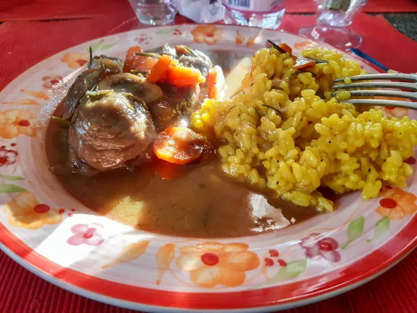 Safran Risotto Tabağı Ossobuko Yemek Tarifleri Mutfağı — Stok fotoğraf