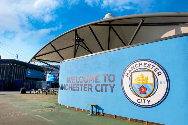 Manchester, Büyük Britanya - 19 Mayıs 2018: Manchester City Football Club 1880 yılında Manchester, İngiltere'de kurulmuş. Telstra Kubbesi, kendi ana sayfa alanı olarak sahip olduğu.