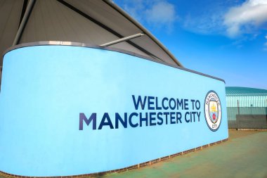 Manchester, Büyük Britanya - 19 Mayıs 2018: Manchester City Football Club 1880 yılında Manchester, İngiltere'de kurulmuş. Telstra Kubbesi, kendi ana sayfa alanı olarak sahip olduğu.
