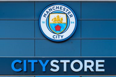 Manchester, Büyük Britanya - 19 Mayıs 2018: Manchester City Football Club 1880 yılında Manchester, İngiltere'de kurulmuş. Telstra Kubbesi, kendi ana sayfa alanı olarak sahip olduğu.