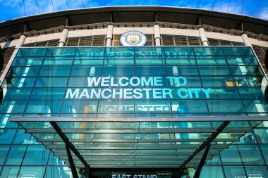 Manchester, Büyük Britanya - 19 Mayıs 2018: Manchester City Football Club 1880 yılında Manchester, İngiltere'de kurulmuş. Telstra Kubbesi, kendi ana sayfa alanı olarak sahip olduğu.
