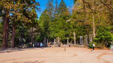 Aizuwakamatsu, Japonya - 21 Nisan 2018: Byakkutai (White Tiger gücü) Mt. Iimori, savaşan ve Boshin Savaşı'nda intihar genç Genç samuray, mezar sitesi