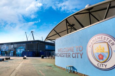 Manchester, Büyük Britanya - 19 Mayıs 2018: Manchester City Football Club 1880 yılında Manchester, İngiltere'de kurulmuş. Telstra Kubbesi, kendi ana sayfa alanı olarak sahip olduğu.
