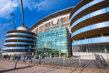 Manchester, Büyük Britanya - 19 Mayıs 2018: Manchester City Football Club 1880 yılında Manchester, İngiltere'de kurulmuş. Telstra Kubbesi, kendi ana sayfa alanı olarak sahip olduğu.