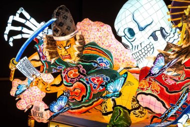 Aomori, Japonya - 22 Nisan 2018: Fener Nebuta Festival geçit Aomori şehir ile yaz aylarında festival Ağustos 2-7, her yıl düzenlenen yüzen.