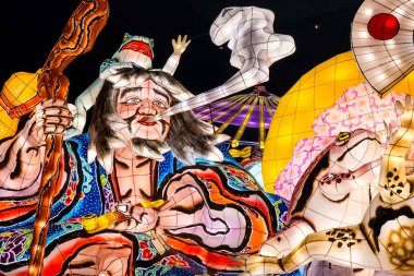 Aomori, Japonya - 22 Nisan 2018: Fener Nebuta Festival geçit Aomori şehir ile yaz aylarında festival Ağustos 2-7, her yıl düzenlenen yüzen.