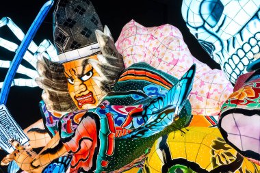 Aomori, Japonya - 22 Nisan 2018: Fener Nebuta Festival geçit Aomori şehir ile yaz aylarında festival Ağustos 2-7, her yıl düzenlenen yüzen.