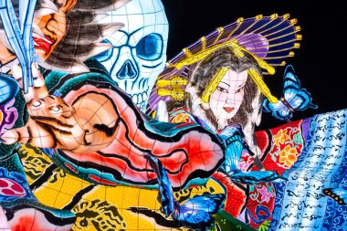 Aomori, Japonya - 22 Nisan 2018: Fener Nebuta Festival geçit Aomori şehir ile yaz aylarında festival Ağustos 2-7, her yıl düzenlenen yüzen.