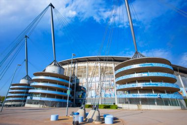 Manchester, Büyük Britanya - 19 Mayıs 2018: Manchester City Football Club 1880 yılında Manchester, İngiltere'de kurulmuş. Telstra Kubbesi, kendi ana sayfa alanı olarak sahip olduğu.