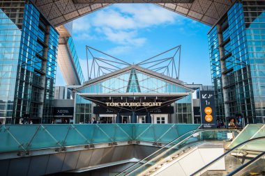 Tokyo, Japonya - 19 Nisan 2018: Tokyo büyük Odaiba, Tokyo Uluslararası Sergi Merkezi Japonya'nın en büyük covention merkezi olarak resmi olarak bilinen görme