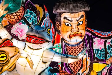 Aomori, Japonya - 22 Nisan 2018: Fener Nebuta Festival geçit Aomori şehir ile yaz aylarında festival Ağustos 2-7, her yıl düzenlenen yüzen.