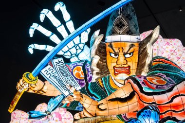 Aomori, Japonya - 22 Nisan 2018: Fener Nebuta Festival geçit Aomori şehir ile yaz aylarında festival Ağustos 2-7, her yıl düzenlenen yüzen.