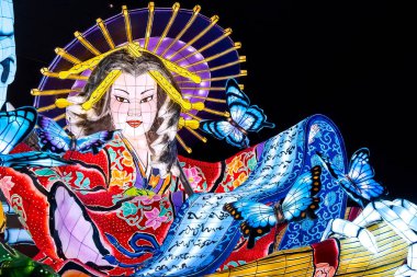 Aomori, Japonya - 22 Nisan 2018: Fener Nebuta Festival geçit Aomori şehir ile yaz aylarında festival Ağustos 2-7, her yıl düzenlenen yüzen.