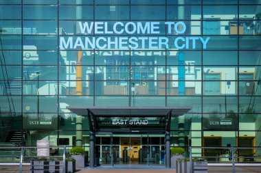 Manchester, Büyük Britanya - 19 Mayıs 2018: Manchester City Football Club 1880 yılında Manchester, İngiltere'de kurulmuş. Telstra Kubbesi, kendi ana sayfa alanı olarak sahip olduğu.