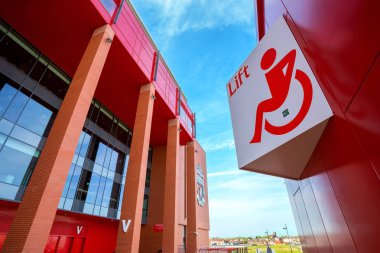 Liverpool, İngiltere - 17 Mayıs 2018: Anfield Stadı, ev zemin 54,074 yapım o altıncı en büyük futbol stadyumu İngiltere'de oturma kapasitesi Liverpool FC