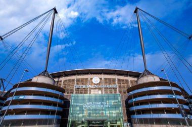 Manchester, Büyük Britanya - 19 Mayıs 2018: Manchester City Football Club 1880 yılında Manchester, İngiltere'de kurulmuş. Telstra Kubbesi, kendi ana sayfa alanı olarak sahip olduğu.