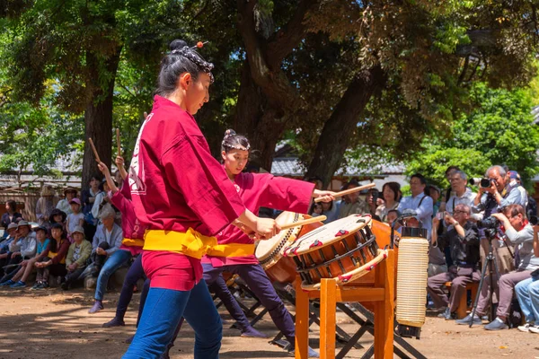 Tokyo Japan April 2018 Oidentifierad Grupp Kvinnor Utföra Japanska Taiko — Stockfoto