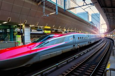 Tokyo, Japonya - 21 Nisan 2018: Japon Shinkansen yüksek hızlı tren Komachi kuzey doğusunda Japonya Tokyo seyahat