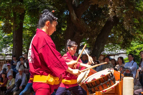 Tokyo Japan April 2018 Oidentifierad Grupp Kvinnor Utföra Japanska Taiko — Stockfoto