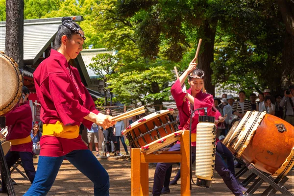 Tokio Japonia Kwietnia 2018 Niezidentyfikowane Grupy Kobiet Wykonać Japoński Taiko — Zdjęcie stockowe