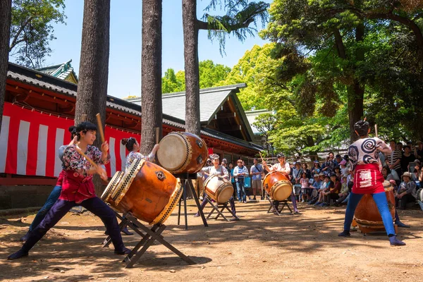 Tokyo Japan April 2018 Oidentifierad Grupp Kvinnor Utföra Japanska Taiko — Stockfoto