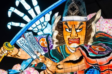 Aomori, Japonya - 22 Nisan 2018: Fener Nebuta Festival geçit Aomori şehir ile yaz aylarında festival Ağustos 2-7, her yıl düzenlenen yüzen.