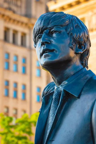 Liverpool Reino Unido Mayo 2018 Estatua Bronce Los Beatles Encuentra — Foto de Stock