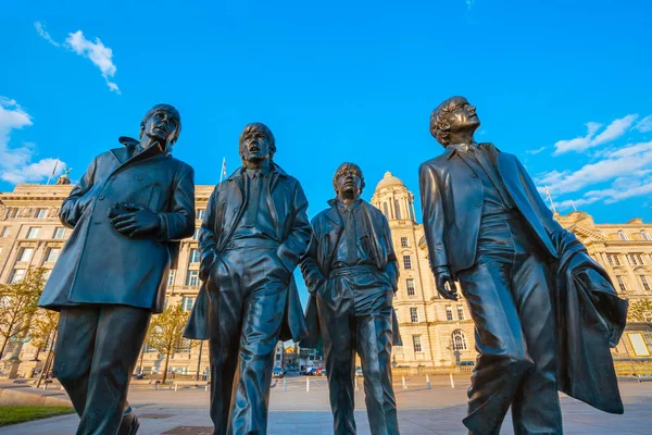 Leverpool Mai 2018 Bronzestatue Der Beatles Steht Molenkopf Ufer Des — Stockfoto