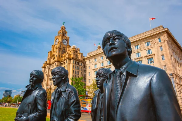 Liverpool Reino Unido Maio 2018 Estátua Bronze Dos Beatles Fica — Fotografia de Stock