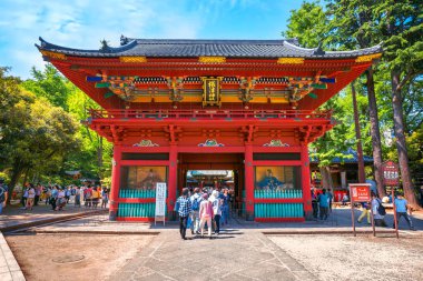 Tokyo, Japonya - 29 Nisan 2018: Nezu tapınak 1705 kurulan en eski ibadet biri şehirde yerlerde, erken Nisan-Mayıs ayı başlarında kadar ünlü için onun Azalea Festivali düzenlenecek