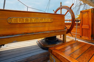 Londra, İngiltere - 21 Mayıs 2018: Cutty Sark 1869 yılında, son ve en hızlı çay makası birini inşa, bir müze gemisi ulusal tarihi filo ve popüler bir parçası olarak korundu