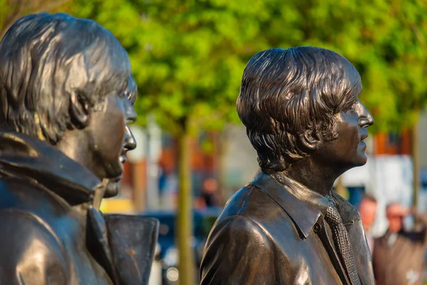 Leverpool Mai 2018 Bronzestatue Der Beatles Steht Molenkopf Ufer Des — Stockfoto