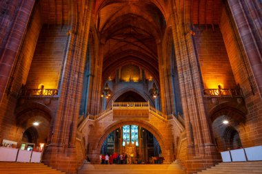 Liverpool, İngiltere - 16 Mayıs 2018: Bir tasarım Giles Gilbert Scott, 1904 ve 1978 yılları arasında inşa edilmiştir Liverpool Katedrali dayalı ve bu dünyanın en büyük Anglikan Kilisesi