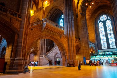 Liverpool, İngiltere - 16 Mayıs 2018: Bir tasarım Giles Gilbert Scott, 1904 ve 1978 yılları arasında inşa edilmiştir Liverpool Katedrali dayalı ve bu dünyanın en büyük Anglikan Kilisesi