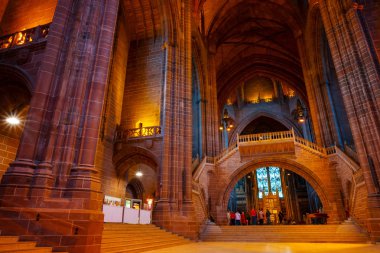 Liverpool, İngiltere - 16 Mayıs 2018: Bir tasarım Giles Gilbert Scott, 1904 ve 1978 yılları arasında inşa edilmiştir Liverpool Katedrali dayalı ve bu dünyanın en büyük Anglikan Kilisesi