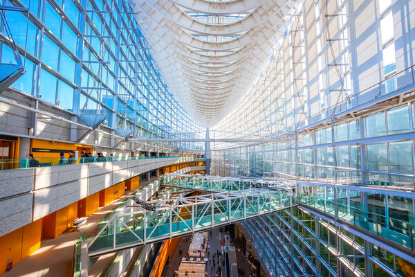 Tokyo, Japan - April 28 2018: Tokyo International Forum is a multi-purpose exhibition center, designed by architect Rafael Vinoly and completed in 1996