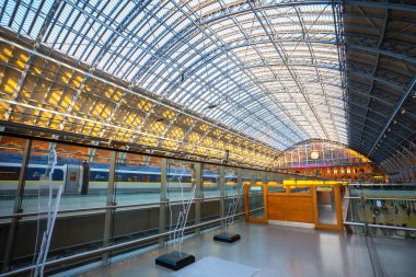London, UK - May 14 2018: St Pancras station is a central London railway terminus. It is the terminal station for Eurostar continental services from London to France, Belgium and Netherlands clipart